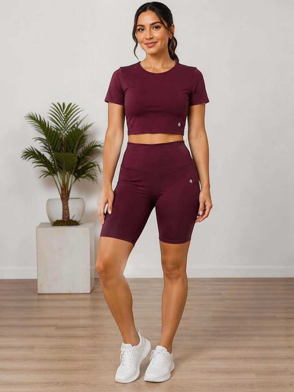 Women's Burgundy Lace-Up Back Matching 2-Piece Activewear Set | Size S